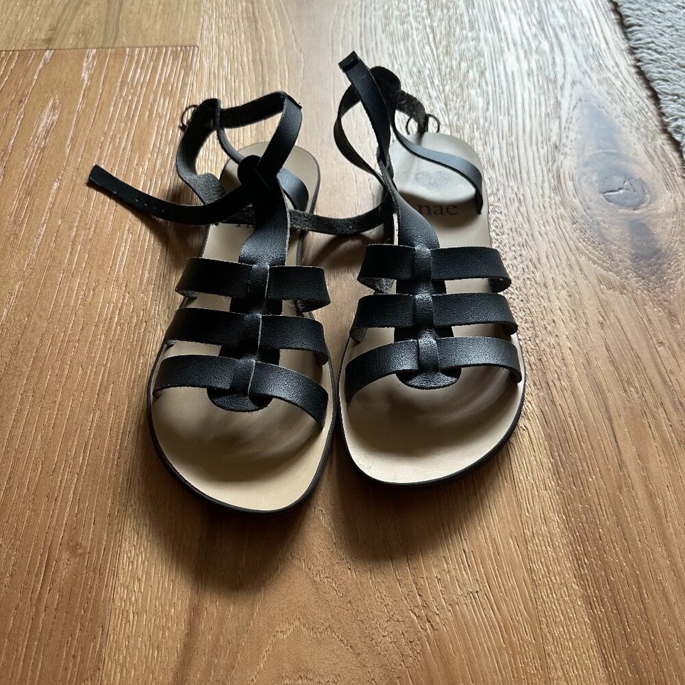 NAE Vegan Gladiator Sandals, Black, Size 39 EU